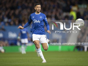 Dwight McNeil #7 of Everton F.C. during the Premier League match between Everton and Crystal Palace at Goodison Park in Liverpool, England,...