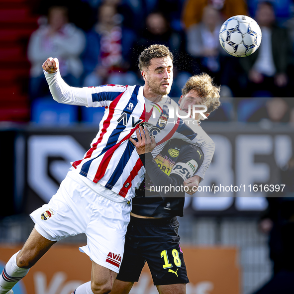 Willem II forward Kyan Veasen and PSV Eindhoven defender Olivier Boscagli during the match Willem II vs. PSV at the Koning Willem II stadium...