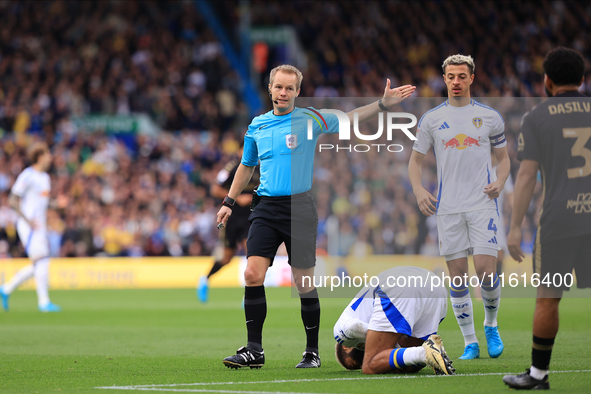 Gavin Ward, the match referee, during the Sky Bet Championship match between Leeds United and Coventry City at Elland Road in Leeds, England...