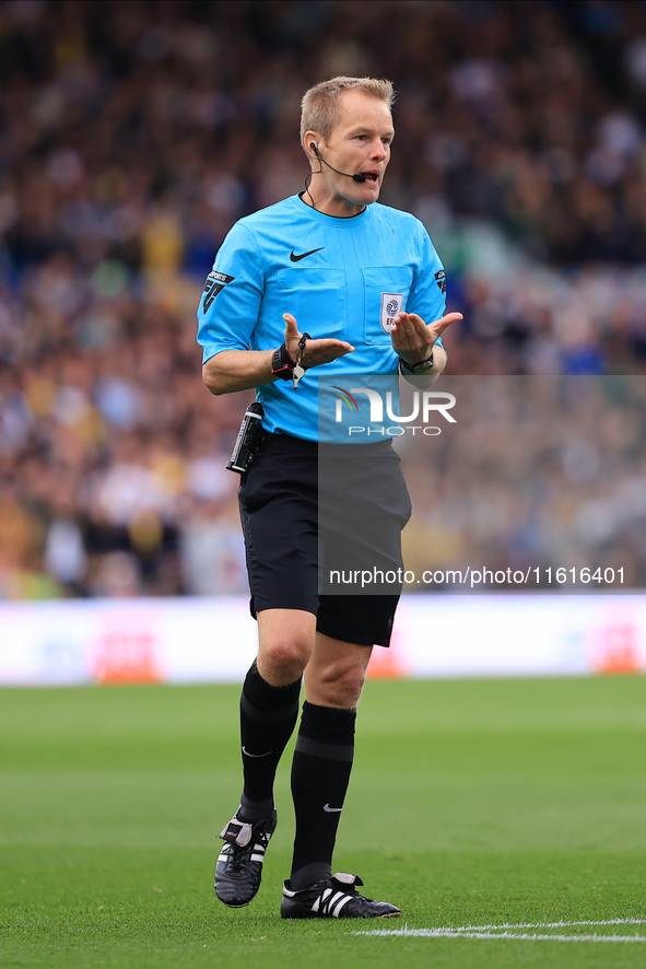 Gavin Ward, the match referee, during the Sky Bet Championship match between Leeds United and Coventry City at Elland Road in Leeds, England...