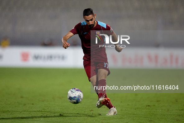 Jurgen Pisani of Gzira United is in action during the Malta 360 Sports Premier League soccer match between Floriana and Gzira United at the...