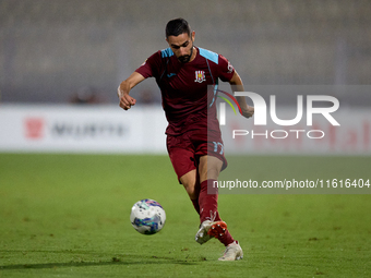 Jurgen Pisani of Gzira United is in action during the Malta 360 Sports Premier League soccer match between Floriana and Gzira United at the...