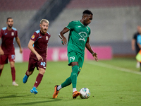 Cedric Serge Guy Yameogo (R) of Floriana is in action during the Malta 360 Sports Premier League soccer match between Floriana and Gzira Uni...