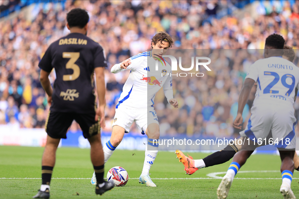 Brenden Aaronson (Leeds United) during the Sky Bet Championship match between Leeds United and Coventry City at Elland Road in Leeds, Englan...