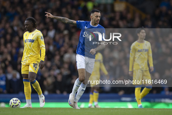 Dwight McNeil #7 of Everton F.C. celebrates his goal during the Premier League match between Everton and Crystal Palace at Goodison Park in...