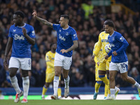 Dwight McNeil #7 of Everton F.C. celebrates his goal during the Premier League match between Everton and Crystal Palace at Goodison Park in...