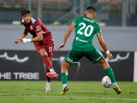 Chouaib Faysal (L) of Gzira United is in action during the Malta 360 Sports Premier League soccer match between Floriana and Gzira United at...