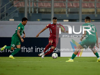 Thiago Aldama (C) of Gzira United is in action during the Malta 360 Sports Premier League soccer match between Floriana and Gzira United at...