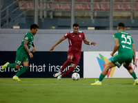 Thiago Aldama (C) of Gzira United is in action during the Malta 360 Sports Premier League soccer match between Floriana and Gzira United at...