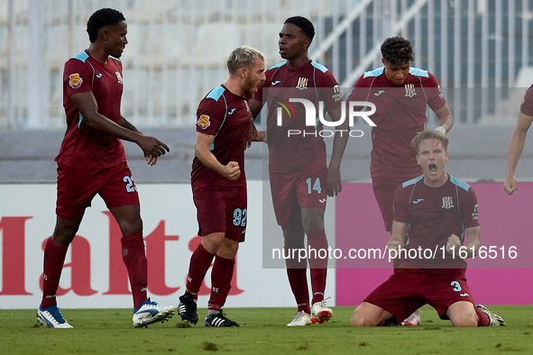 Gabriel Bohrer Mentz of Gzira United reacts in celebration after scoring the 1-1 goal during the Malta 360 Sports Premier League soccer matc...