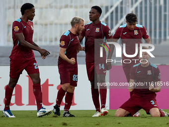 Gabriel Bohrer Mentz of Gzira United reacts in celebration after scoring the 1-1 goal during the Malta 360 Sports Premier League soccer matc...