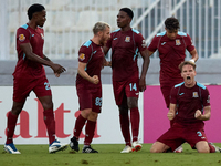 Gabriel Bohrer Mentz of Gzira United reacts in celebration after scoring the 1-1 goal during the Malta 360 Sports Premier League soccer matc...