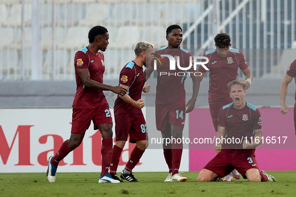 Gabriel Bohrer Mentz of Gzira United reacts in celebration after scoring the 1-1 goal during the Malta 360 Sports Premier League soccer matc...