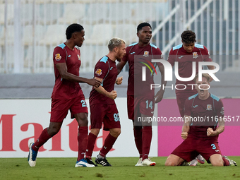 Gabriel Bohrer Mentz of Gzira United reacts in celebration after scoring the 1-1 goal during the Malta 360 Sports Premier League soccer matc...