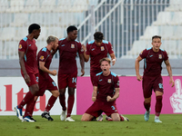 Gabriel Bohrer Mentz (second from right) of Gzira United reacts in celebration after scoring the 1-1 goal during the Malta 360 Sports Premie...