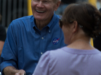 Astronaut, US Senator, and NASA Director Bill Nelson talks with astronaut Nick Hague's family during the Crew 9 walkout (