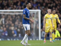 Dwight McNeil #7 of Everton F.C. celebrates his goal during the Premier League match between Everton and Crystal Palace at Goodison Park in...