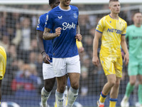 Dwight McNeil #7 of Everton F.C. celebrates his goal during the Premier League match between Everton and Crystal Palace at Goodison Park in...