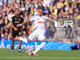 Mateo Joseph (Leeds United) shoots from a distance during the Sky Bet Championship match between Leeds United and Coventry City at Elland Ro...