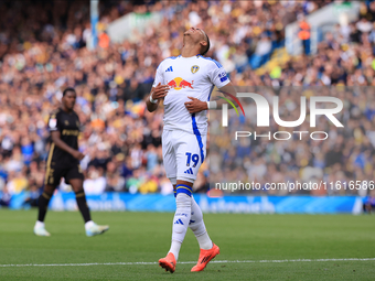 Mateo Joseph (Leeds United) looks disappointed with his shot during the Sky Bet Championship match between Leeds United and Coventry City at...