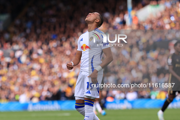 Mateo Joseph (Leeds United) looks disappointed with his shot during the Sky Bet Championship match between Leeds United and Coventry City at...