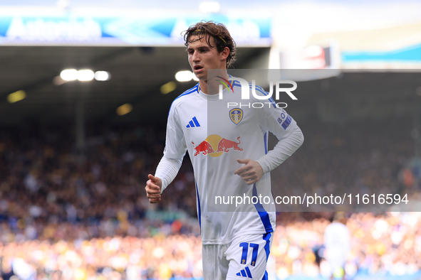 Brenden Aaronson (Leeds United) during the Sky Bet Championship match between Leeds United and Coventry City at Elland Road in Leeds, Englan...