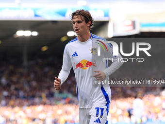 Brenden Aaronson (Leeds United) during the Sky Bet Championship match between Leeds United and Coventry City at Elland Road in Leeds, Englan...