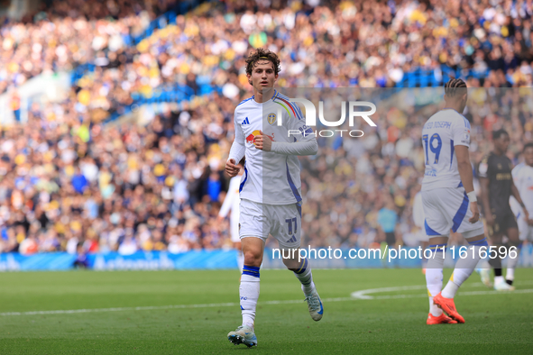 Brenden Aaronson (Leeds United) during the Sky Bet Championship match between Leeds United and Coventry City at Elland Road in Leeds, Englan...