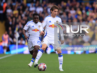 Brenden Aaronson (Leeds United) is overlapped by Wilfried Gnonto (Leeds United) during the Sky Bet Championship match between Leeds United a...