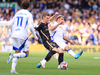 Ethan Ampadu (Leeds United) goes off injured after a challenge with Ben Sheaf (Coventry City) during the Sky Bet Championship match between...