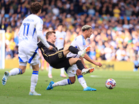 Ethan Ampadu (Leeds United) goes off injured after a challenge with Ben Sheaf (Coventry City) during the Sky Bet Championship match between...