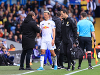 Ethan Ampadu (Leeds United) goes off injured after a challenge with Ben Sheaf (Coventry City) during the Sky Bet Championship match between...