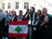 About a hundred pro-Palestinian protesters gather in Bonn, Germany, on September 28, 2024, and protest against Israel's attack in Lebanon, d...