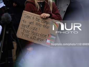 About a hundred pro-Palestinian protesters gather in Bonn, Germany, on September 28, 2024, and protest against Israel's attack in Lebanon, d...