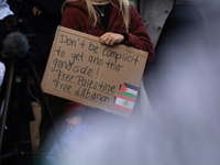 About a hundred pro-Palestinian protesters gather in Bonn, Germany, on September 28, 2024, and protest against Israel's attack in Lebanon, d...