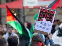 About a hundred pro-Palestinian protesters gather in Bonn, Germany, on September 28, 2024, and protest against Israel's attack in Lebanon, d...