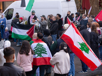 About a hundred pro-Palestinian protesters gather in Bonn, Germany, on September 28, 2024, and protest against Israel's attack in Lebanon, d...