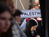 About a hundred pro-Palestinian protesters gather in Bonn, Germany, on September 28, 2024, and protest against Israel's attack in Lebanon, d...