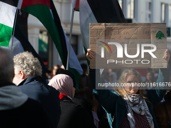 About a hundred pro-Palestinian protesters gather in Bonn, Germany, on September 28, 2024, and protest against Israel's attack in Lebanon, d...