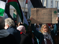 About a hundred pro-Palestinian protesters gather in Bonn, Germany, on September 28, 2024, and protest against Israel's attack in Lebanon, d...