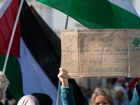 About a hundred pro-Palestinian protesters gather in Bonn, Germany, on September 28, 2024, and protest against Israel's attack in Lebanon, d...