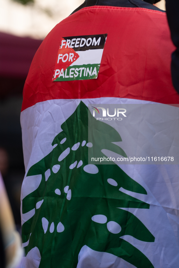 About a hundred pro-Palestinian protesters gather in Bonn, Germany, on September 28, 2024, and protest against Israel's attack in Lebanon, d...