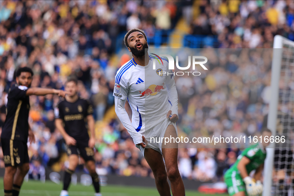 Jayden Bogle (Leeds United) comes close with a shot during the Sky Bet Championship match between Leeds United and Coventry City at Elland R...