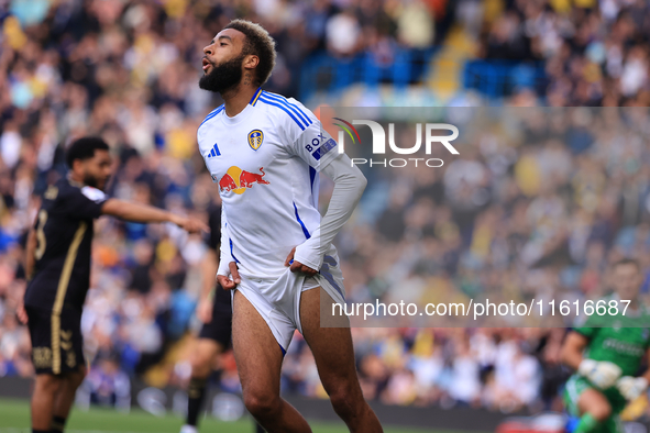 Jayden Bogle (Leeds United) comes close with a shot during the Sky Bet Championship match between Leeds United and Coventry City at Elland R...