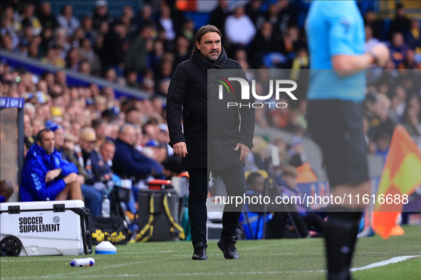 Daniel Farke, Leeds United manager, during the Sky Bet Championship match between Leeds United and Coventry City at Elland Road in Leeds, En...