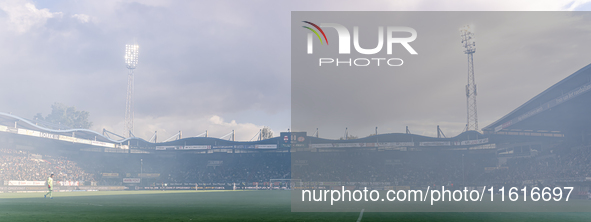 Stadium overview with smoke during the match Willem II vs. PSV at the Koning Willem II stadium in Tilburg, Netherlands, on September 28, 202...