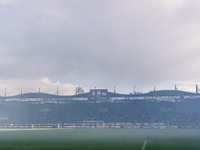 Stadium overview with smoke during the match Willem II vs. PSV at the Koning Willem II stadium in Tilburg, Netherlands, on September 28, 202...