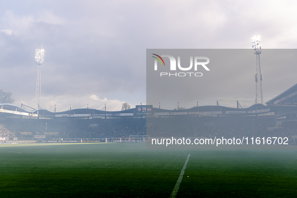 Stadium overview with smoke during the match Willem II vs. PSV at the Koning Willem II stadium in Tilburg, Netherlands, on September 28, 202...