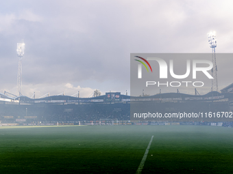 Stadium overview with smoke during the match Willem II vs. PSV at the Koning Willem II stadium in Tilburg, Netherlands, on September 28, 202...