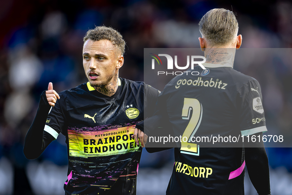 PSV Eindhoven forward Noa Lang and PSV Eindhoven defender Rick Karsdorp during the match between Willem II and PSV at the Koning Willem II S...